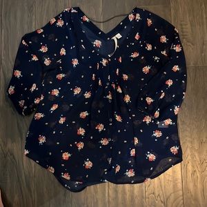 Lauren Conrad navy sheer floral top. 3/4 sleeves